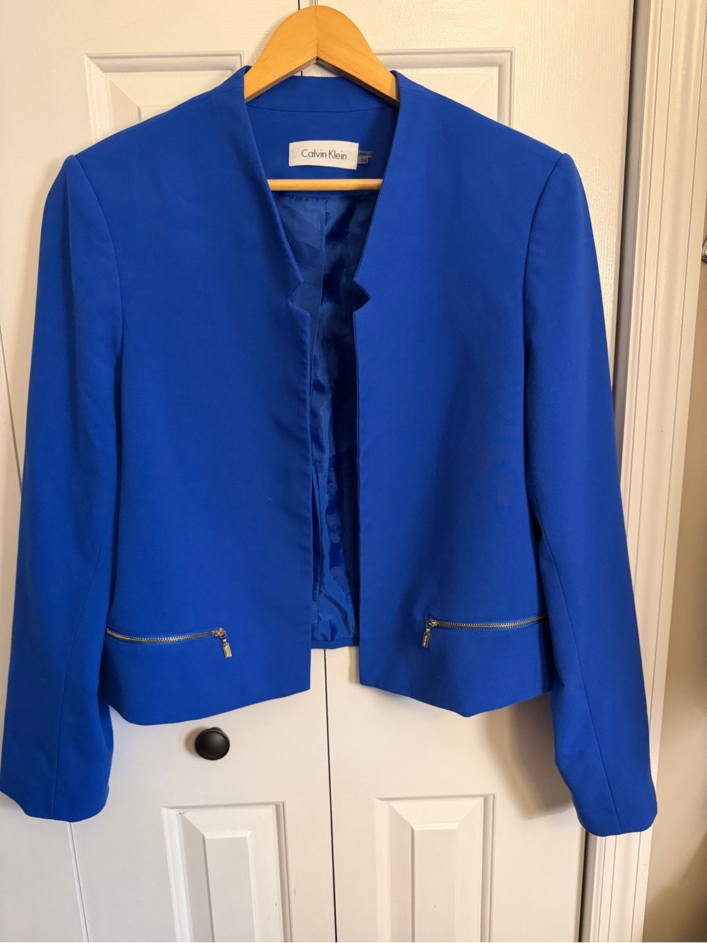 Calvin Klein Royal Blue Open-Front Blazer Size 16 Zip Pockets